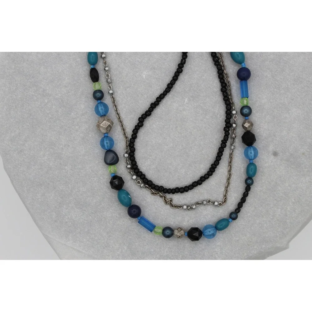 Teal Bead 3-Strand Necklace, Vintage Design House Jewelry